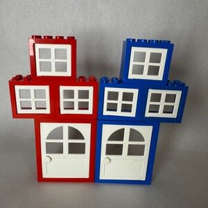 Lego, Lot Of 8 Vintage Blue, Red Windows And Doors Notes